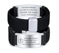 Bracelet d'alerte médicale personnalisé, bracelet d'alerte médicale - Bracelet élastique réglable en nylon SOS ID - Gravure allergique, diabète, épilepsie, numéro de téléphone - Bracelets d'urgence