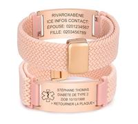 Bracelet d'alerte médicale personnalisé, bracelet d'alerte médicale - Bracelet élastique réglable en nylon SOS ID - Gravure allergique, diabète, épilepsie, numéro de téléphone - Bracelets d'urgence