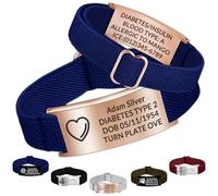 Bracelet d'alerte médicale personnalisé - Bracelet d'identification d'urgence personnalisé avec gravure réglable en nylon, cadeaux pour femme/homme, 11-21cm, Pas de gemme