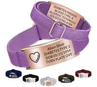 Bracelet d'alerte médicale personnalisé - Bracelet d'identification d'urgence personnalisé avec gravure réglable en nylon, cadeaux pour femme/homme, 11-21cm, Pas de gemme