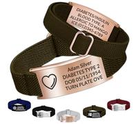 Bracelet d'alerte médicale personnalisé - Bracelet d'identification d'urgence personnalisé avec gravure réglable en nylon, cadeaux pour femme/homme, 11-21cm, Pas de gemme
