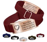 Bracelet d'alerte médicale personnalisé - Bracelet d'identification d'urgence personnalisé avec gravure sur bracelet en nylon réglable, cadeau pour femmes/hommes, 11-21cm, Aucune pierre précieuse.