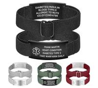 Bracelet d'alerte médicale personnalisé, plaque d'identification en acier inoxydable gravée avec sangle élastique extensible, bracelet médical de sensibilisation aux urgences pour le diabète