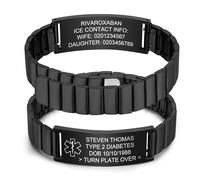 Bracelet d'alerte médicale personnalisé pour homme - Bracelet d'identification d'urgence en acier inoxydable - Gravure diabète épilepsie allergique - Numéro de téléphone - Bracelet d'urgence SOS