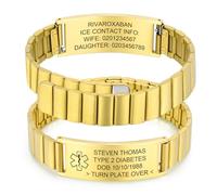 Bracelet d'alerte médicale personnalisé pour homme - Bracelet d'identification d'urgence en acier inoxydable - Gravure diabète épilepsie allergique - Numéro de téléphone - Bracelet d'urgence SOS