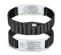 Bracelet d'alerte médicale personnalisé pour homme - Bracelet d'identification d'urgence en acier inoxydable - Gravure diabète épilepsie allergique - Numéro de téléphone - Bracelet d'urgence SOS