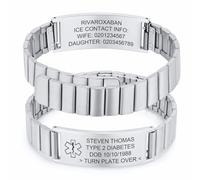 Bracelet d'alerte médicale personnalisé pour homme - Bracelet d'identification d'urgence en acier inoxydable - Gravure diabète épilepsie allergique - Numéro de téléphone - Bracelet d'urgence SOS