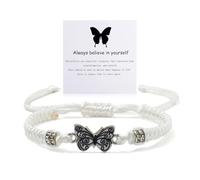 Bracelet d'amitié en corde tressée réglable avec breloques papillon « Always Believe in Yourself » - Violet, rose, rouge, noir, bleu - Bracelet porte-bonheur - Bracelet d'amitié assorti pour femme