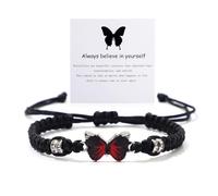 Bracelet d'amitié en corde tressée réglable avec breloques papillon « Always Believe in Yourself » - Violet, rose, rouge, noir, bleu - Bracelet porte-bonheur - Bracelet d'amitié assorti pour femme