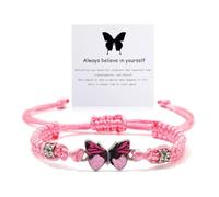 Bracelet d'amitié en corde tressée réglable avec breloques papillon « Always Believe in Yourself » - Violet, rose, rouge, noir, bleu - Bracelet porte-bonheur - Bracelet d'amitié assorti pour femme