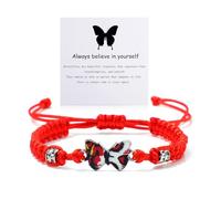 Bracelet d'amitié en corde tressée réglable avec breloques papillon « Always Believe in Yourself » - Violet, rose, rouge, noir, bleu - Bracelet porte-bonheur - Bracelet d'amitié assorti pour femme