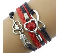 Bracelet d'amitié en cuir antique cœur perle bracelet simple homme montre noir taille unique