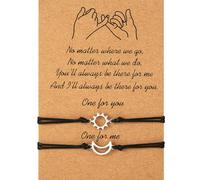 Bracelet d'Amitié pour 2 Fille, Bracelet Promesse, Bracelets Réglables, Bracelets de Couple, Bracelets Réglables, Avec Carte De Message, Pour Femmes Filles, Corde Noire (Sun and Moon Bracelets)