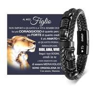 Bracelet d'amour pour mon fils - Bracelet en cuir comme cadeau pour les jeunes hommes de 18, 19 ou 21 ans, cadeau d'anniversaire de maman pour fils, 19CM, Acier inoxydable, no