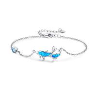 Bracelet Dauphin Femme Opale en Argent Sterling 925 - Bijoux Réglable Animal Océan Coeur - Cadeau pour Filles, Femmes, Mère, Enfants