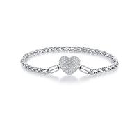 Bracelet de base en forme de cœur étincelant, bracelet en argent sterling 925 pour femme, compatible avec la plupart des perles de charme (19CM,Silver)