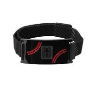 Bracelet de Baseball Noir Croix et Verset Biblique, Bijou Chrétien Ajustable le Sport Accessoire Religieux pour Joueurs et Équipes Masculines Baptême Première Communion Confirmation (Style 1)