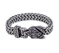 Bracelet de Chaîne en Maille de Loup Viking Pour Hommes - Bracelets de Talisman de Tête Loup de Noeud Celtique en Acier Inoxydable Nordique - Bijoux de Bracelet D'amulette Odin Fenrir Lourd(19CM)