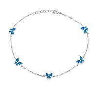 Bracelet De Cheville En Argent Sterling Réglable 9-10 " Papillon De La Nature Opalescent Multi Charm Butterflies Created Blue Opal Charm Anklet For Women Teens .925 Argent Sterling Adjustable 9-10 "