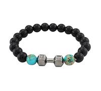 Bracelet de cheville en perles de roche volcanique en métal avec haltère polyvalent Prtb50-4, taille unique, Pierre empereur, Pas de gemme