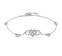 Bracelet de Cheville Femme Signe Infini 925 Bijoux Argent Sterling véritable,reglable Coeur Zircon Chaine Bracelets de Cheville Infinity Symbol Love Amour Cadeau pour Fille Noël Anniversaire Vacances