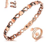 Bracelet de cheville magnétique en cuivre pour femme - Anneau de drainage lymphatique avec aimants de 3500 gauss - 100 % cuivre pur massif - Cadeau avec outil de réglage (motif cœur)
