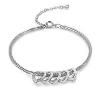 Bracelet De Cheville Pour Femme Personnalisé Avec Gravure 2 à 6 Noms Pendentif De Cœur Acier Inoxydable Réglable Cadeaux d'anniversaire De Noël Pour Petite Amie Mère (5 noms)
