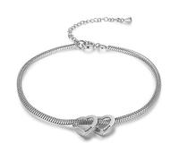 Bracelet De Cheville Pour Femme Personnalisé Avec Gravure 2 à 6 Noms Pendentif De Cœur Acier Inoxydable Réglable Cadeaux d'anniversaire De Noël Pour Petite Amie Mère (2 noms)