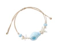 Bracelet de cheville tressé en résine céramique pour superposer une tenue décontractée ou une fête - Accessoire de poignet fait à la main - Bijoux pour un usage quotidien - Étoile de mer en céramique