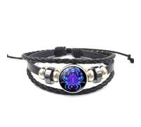 Bracelet De Couple Lumineux À Douze Constellations, Bracelet En Cuir Tressé Multicouche Rétro Punk À La Mode, Bracelet Réglable En Perles Noires De Pierres Précieuses Du Temps De La Constellati