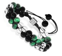 Bracelet de cristal triple protection Obsidienne noire Cristal de Roche & Oeil de tigre vert 8.2mm Bracelet de pierres de guérison fait main avec cordon ajustable pour Homme Femme