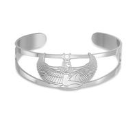 Bracelet de déesse égyptienne pour femme et homme Bracelet manchette en acier inoxydable Symbole de l'Égypte ancienne Protection mythologique Bijoux cadeaux (Argenté)