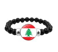 Bracelet De Drapeau Pour Unisexe,Bracelet De Perles En Forme De Dôme En Verre Élastique De Style Drapeau Du Liban,Accessoire Ethnique Patriotique,Cadeau Souvenir De Voyage,Bracelet De Mode,Comm