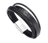 Bracelet De Foi pour Homme Bracelet Classique En Cuir Fait Main avec Manchette Croisée et Fermoir Magnétique Larges Bracelets Cadeau pour Garçons et Lui Bijoux Accessoires Noir 19 Cm