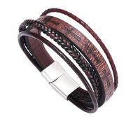 Bracelet De Foi pour Homme Bracelet Classique En Cuir Fait Main avec Manchette Croisée et Fermoir Magnétique Larges Bracelets Cadeau pour Garçons et Lui Bijoux Accessoires Marron 19 Cm