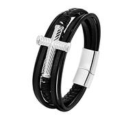 Bracelet De Foi pour Homme Bracelet Classique En Cuir Tressé Fait Main avec Manchette Croisée et Fermoir Magnétique Larges Bracelets Cadeau pour Garçons et Lui Bijoux Accessoires Argent 21 Cm