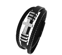 Bracelet De Foi pour Homme En Cuir avec Croix Fermeture Magnétique Bracelet Manchette Tressé Multicouche avec Fermoir Large Bracelet Bijoux Cadeaux Argent 23 Cm