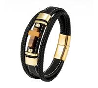 Bracelet De Foi pour Homme En Cuir avec Croix Religieuse Bracelet Tressé Multicouche avec Fermoir Magnétique Corde En Cuir Larges Bracelets Bijoux Cadeaux Or 19 Cm