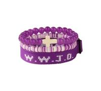 Bracelet de foi WWJD « Que ferait Jésus ? », bracelet extensible ajustable en argile, disques en vinyle Heishi et perles de pierre naturelle, bijou religieux à offrir aux femmes et aux hommes.(Purple)