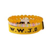Bracelet de foi WWJD « Que ferait Jésus ? », bracelet extensible ajustable en argile, disques en vinyle Heishi et perles de pierre naturelle, bijou religieux à offrir aux femmes et aux hommes.(Yellow)