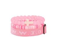 Bracelet de foi WWJD « Que ferait Jésus ? », bracelet extensible ajustable en argile, disques en vinyle Heishi et perles de pierre naturelle, bijou religieux à offrir aux femmes et aux hommes.(Pink)