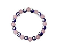 Bracelet de guérison Reiki avec pierres précieuses naturelles contre le mauvais œil de 6 mm et perles roses de 8 mm pour homme et femme - Pierre de protection pour éloigner les énergies négatives