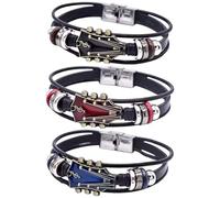 Bracelet de Guitare pour Hommes 3pcs Bracelet en Cuir, Rouge et Bleu pour Hommes avec Une tête de Guitare alliée réglable tressée Quotidienne/Bijoux Poignet Performance, CU