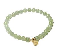 Bracelet de jade Hétian vert naturel Feng Shui Gilded Lucky Lotus Seedpod Charm Pendant 6 mm Néphrite Bracelet perlé pour les femmes Feminité Longévité Love Prospérité Méditation Yoga Cinabar