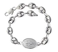 Bracelet de la Vierge Miraculeuse en argent sterling 925, 20 cm. Cordon de 10 x 8 mm. Médaille de 18 mm.