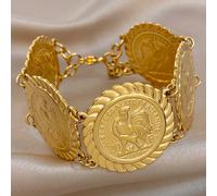 Bracelet de luxe vintage orné d'une pièce de monnaie, en acier inoxydable plaqué or 18 carats. Idéal pour la Saint-Valentin, une soirée, un gala, le quotidien, un rendez-vous, Gras, le Nouvel An, un m