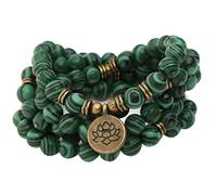 Bracelet de méditation avec 108 perles - Motif rayé vert - Breloque lotus dorée - Idéal pour les pratiques spirituelles et les cadeaux