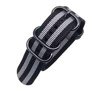 Bracelet de Montre Bracelet de Montre Militaire NATO en Nylon Couleur Unie for Homme, 20/22/24 mm, avec Boucle Noire à 5 Anneaux et Rayures, Accessoire Remplacement(Black with Grey,22mm)