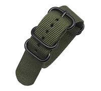 Bracelet de Montre Bracelet de Montre Militaire NATO en Nylon Couleur Unie for Homme, 20/22/24 mm, avec Boucle Noire à 5 Anneaux et Rayures, Accessoire Remplacement(Green,20mm)