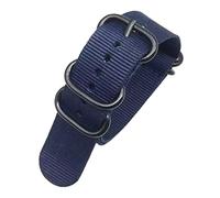 Bracelet de Montre Bracelet de Montre Militaire NATO en Nylon Couleur Unie for Homme, 20/22/24 mm, avec Boucle Noire à 5 Anneaux et Rayures, Accessoire Remplacement(Blue,20mm)